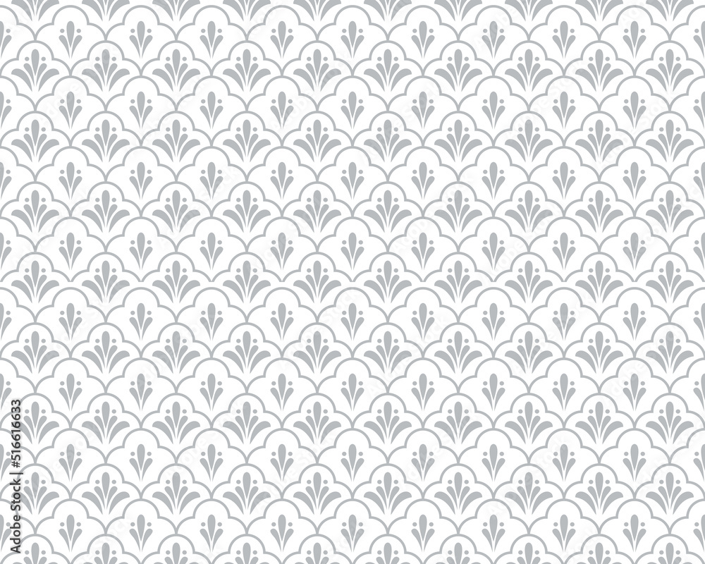 Flower geometric pattern. Seamless vector background. White and gray ornament.