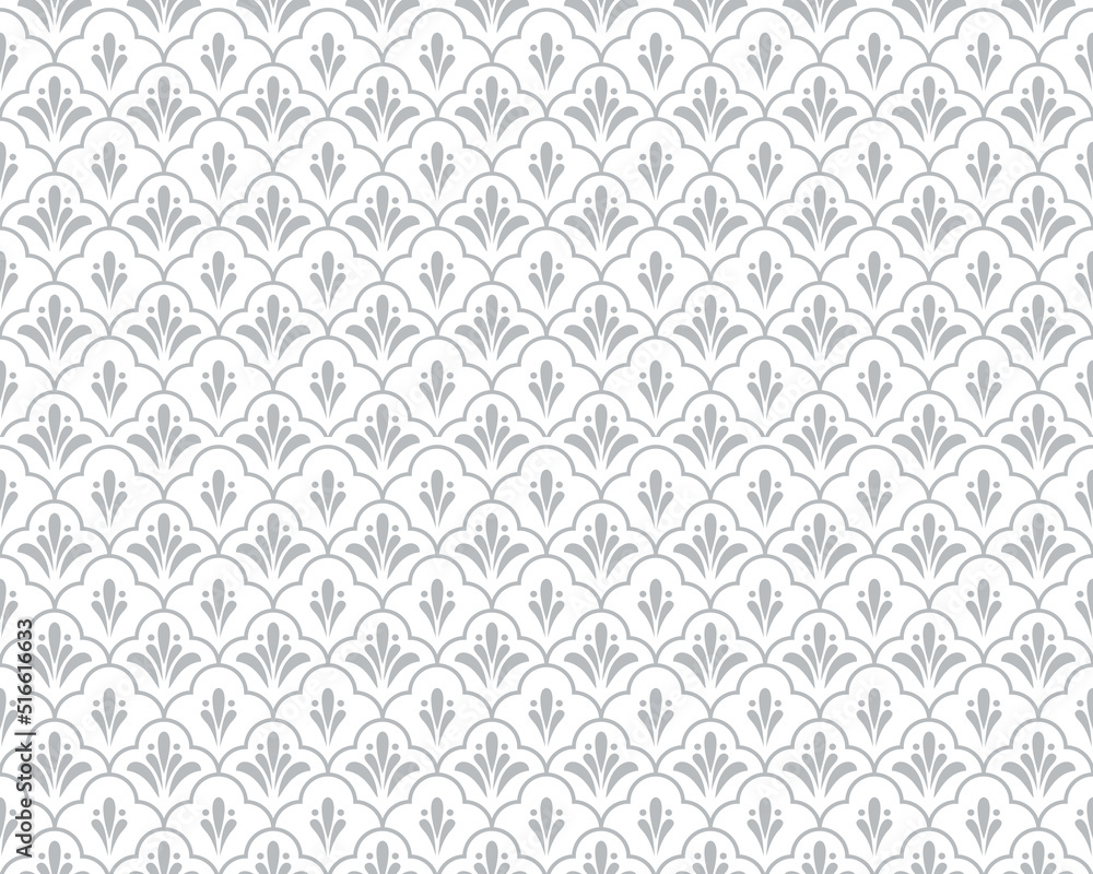 Flower geometric pattern. Seamless vector background. White and gray ornament. Flower geometric pattern. Seamless vector background. White and gray ornament.