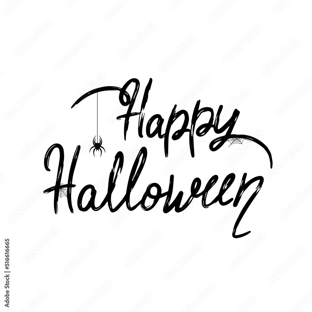 Happy Halloween lettering. Holiday calligraphy with spider and web for banner, poster, greeting card, party invitation. Isolated illustration.