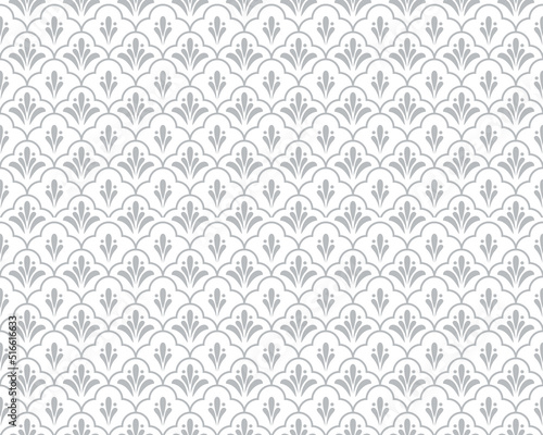 Flower geometric pattern. Seamless vector background. White and gray ornament.