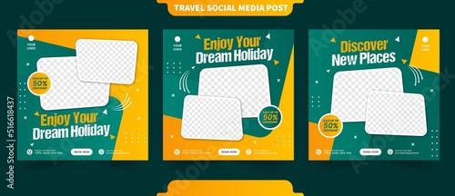 Tour travel for creator instant post and social media banner traveling agency promotion template