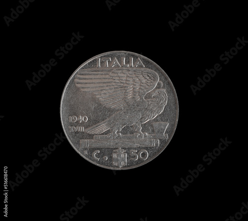50 centesimi coin made by Italy, that shows Eagle standing right on fasces photo