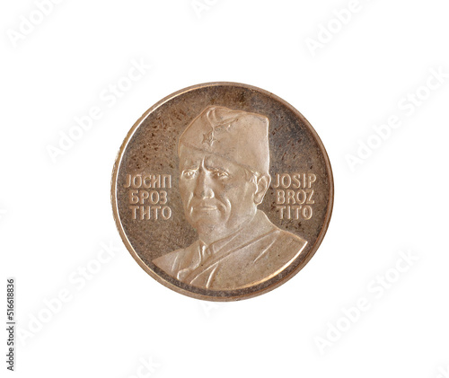 Foto Silver coin made by Yugoslavia, that shows portrait of president Josip Broz Tito