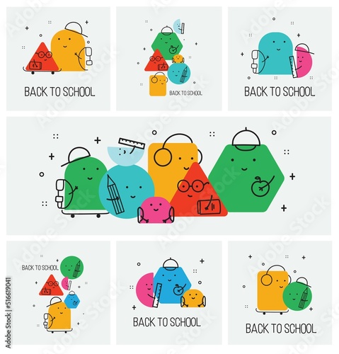 Back to school. Vector abstract geometric shapes illustration of students, schoolchildren for poster, background or cover. Back to school.