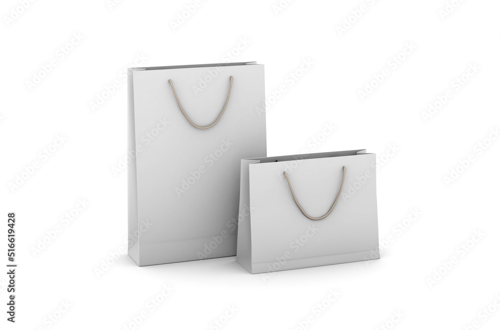 Eco-friendly white paper shopping bag with string handle isolated on white background. 3D rendering Eco-friendly white paper shopping bag with string handle isolated on white background. 3D rendering