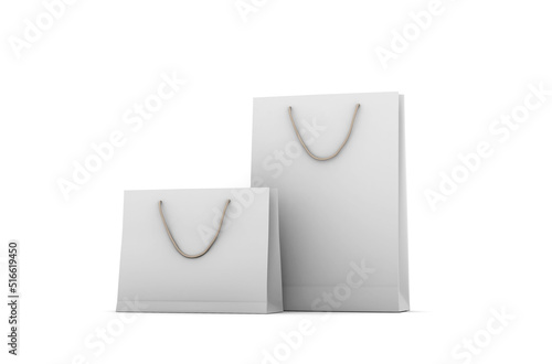 Eco-friendly white paper shopping bag with string handle isolated on white background. 3D rendering
