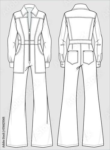  JUMPSUIT WITH POCKETS FOR WOMEN IN VECTOR FILE photo
