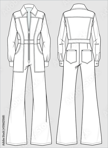  JUMPSUIT WITH POCKETS FOR WOMEN IN VECTOR FILE