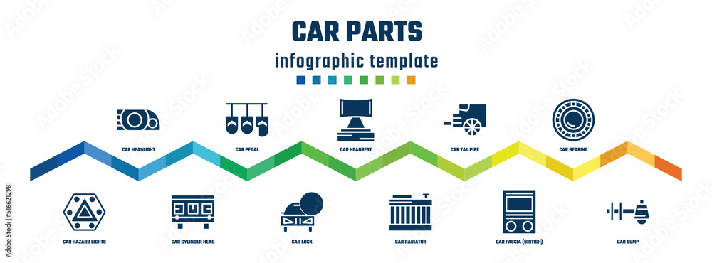 car parts concept infographic design template. included car headlight ...