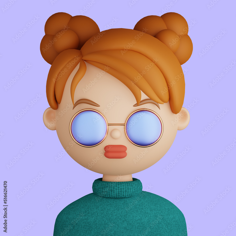 Fototapeta premium 3D cartoon avatar of smiling young woman