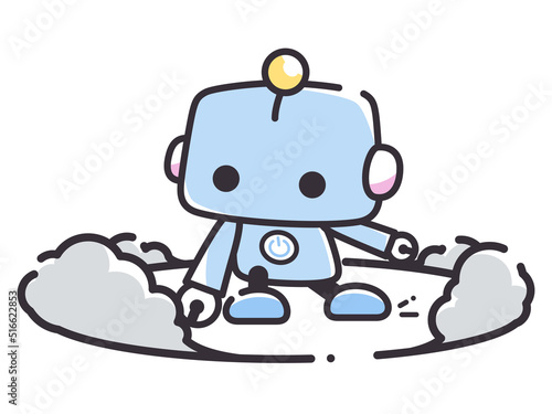 かっこいいポーズで着地するシンプルな線のロボットのイラスト