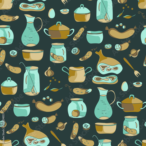 Food and Cookwares Seamless Pattern photo