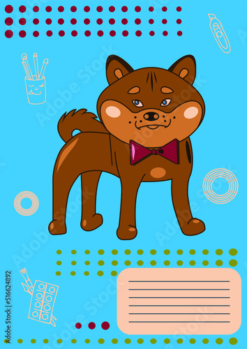 cover for note or notebook shiba inu on blue background