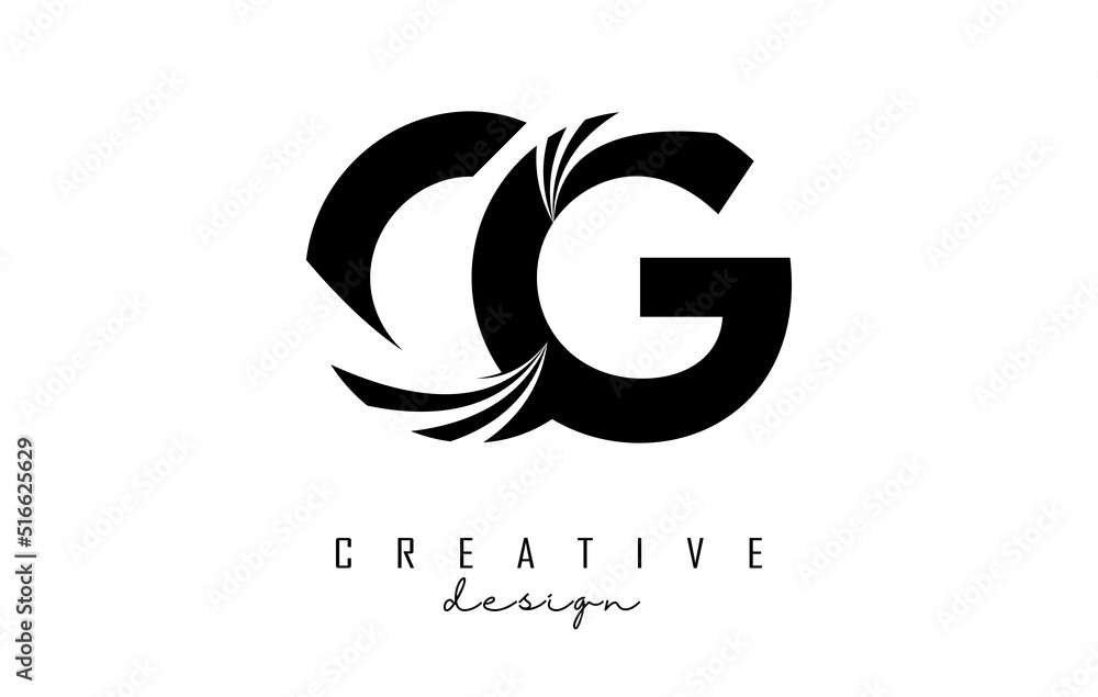 Vetor de Creative black letters CG c g logo with leading lines and road ...