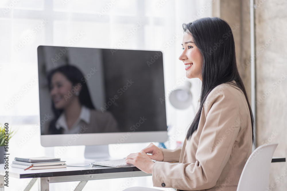 Portrait of Young woman using laptop computer at the office, Student girl working at home. Work or study from home, Asian woman freelance, business, lifestyle concept
Portrait of Young woman using laptop computer at the office, Student girl working at home. Work or study from home, Asian woman freelance, business, lifestyle concept