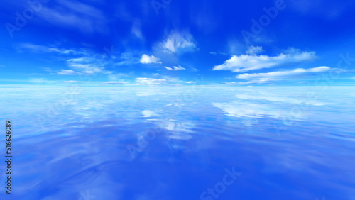 Summer Resort Ocean and Skys Water surface 3D illustration. © bluebackimage