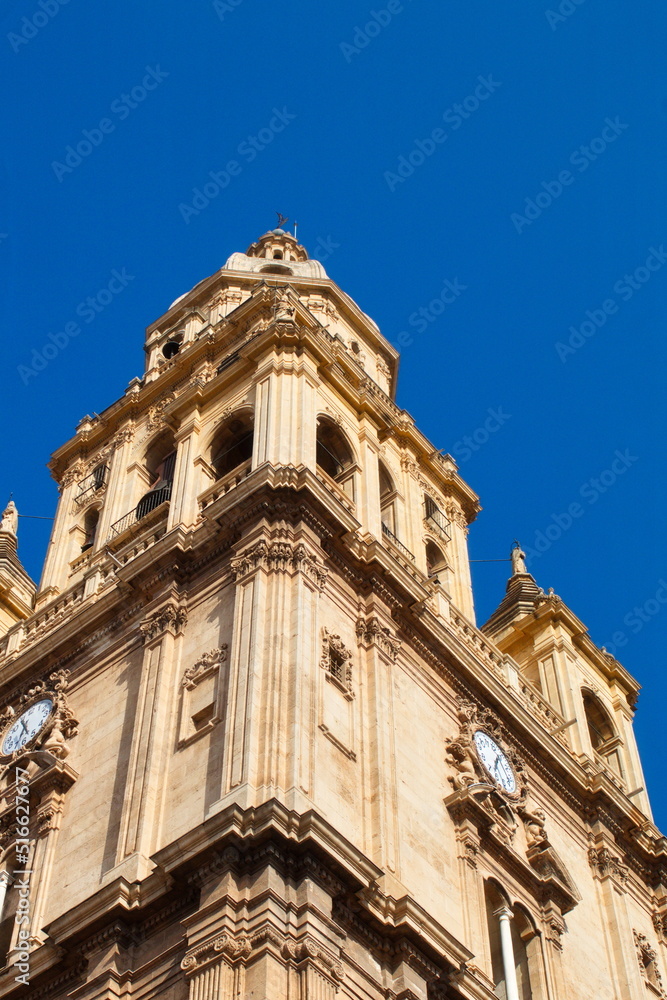 Impressive bell tower of the Cathedral of Murcia