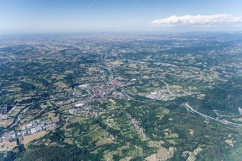 Ovada little town aerial, Italy
