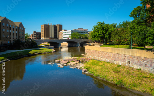 Riverfront landscape of Sioux Falls over Big Sioux River in South Dakota