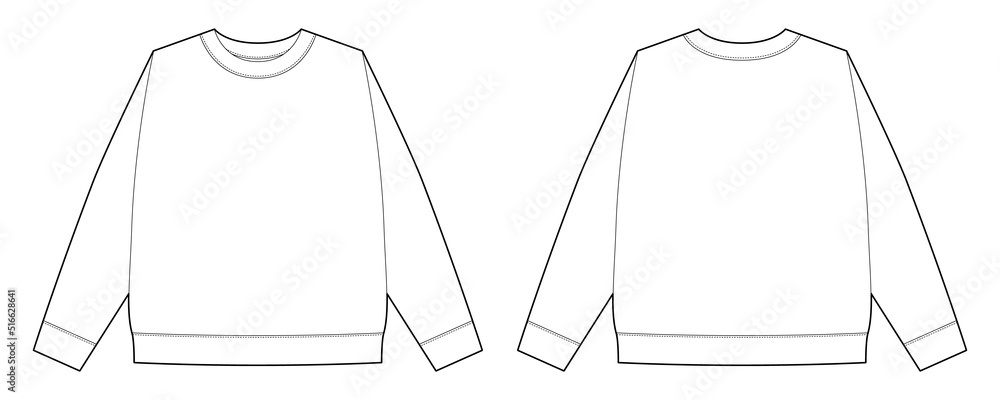 © smth.design - Childrens technical sketch sweatshirt. Kids wear jumper design template. Front and back view.