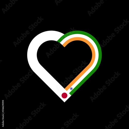 friendship concept. heart ribbon icon of japanese and indian flags. vector illustration isolated on black background