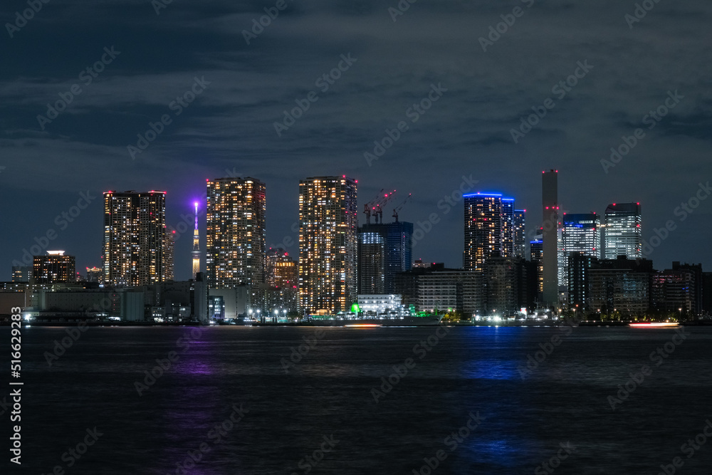 Fototapeta premium 東京都 芝浦ふ頭公園から見える晴海、豊海のビル群 夜景
