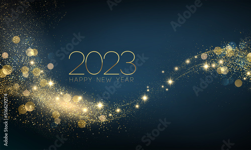 2023 New Year Abstract shiny color gold wave design element photo