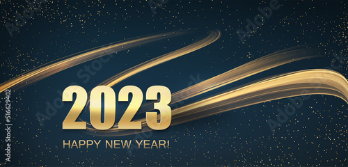 2023 New Year Abstract shiny color gold wave design element