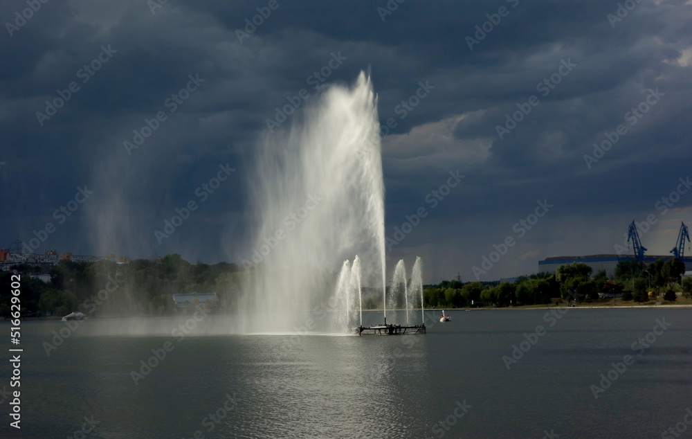 Fototapeta premium lake ciuperca romania tulcea with astonishing artesian fountain in sunset light