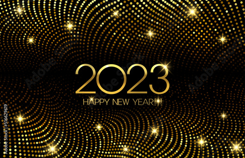 2023 New Year Abstract shiny color gold wave design element