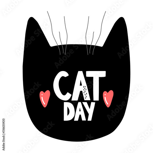 World cat day. Great purr day. Vector illustration in honor of the celebration of the international day of cats. Congratulatory card for cat lovers. Logo, label, emblem for the holiday of cats