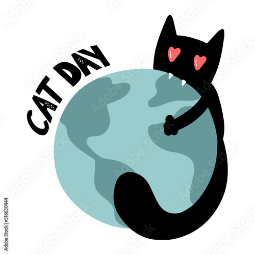 World cat day. Great purr day. Vector illustration in honor of the celebration of the international day of cats. Congratulatory card for cat lovers. Logo, label, emblem for the holiday of cats