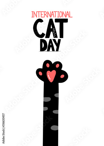 World cat day. Great purr day. Vector illustration in honor of the celebration of the international day of cats. Congratulatory card for cat lovers. Logo, label, emblem for the holiday of cats
