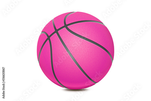 Basketball isolated on white background. Pink ball, sport object concept. New rose basketball with black lines. 3D rendering model.