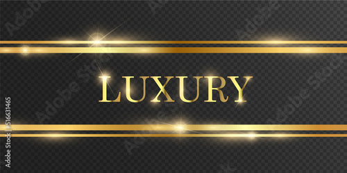 Gold glitter with shiny gold frame on a transparent black background. Vector luxury golden background.	