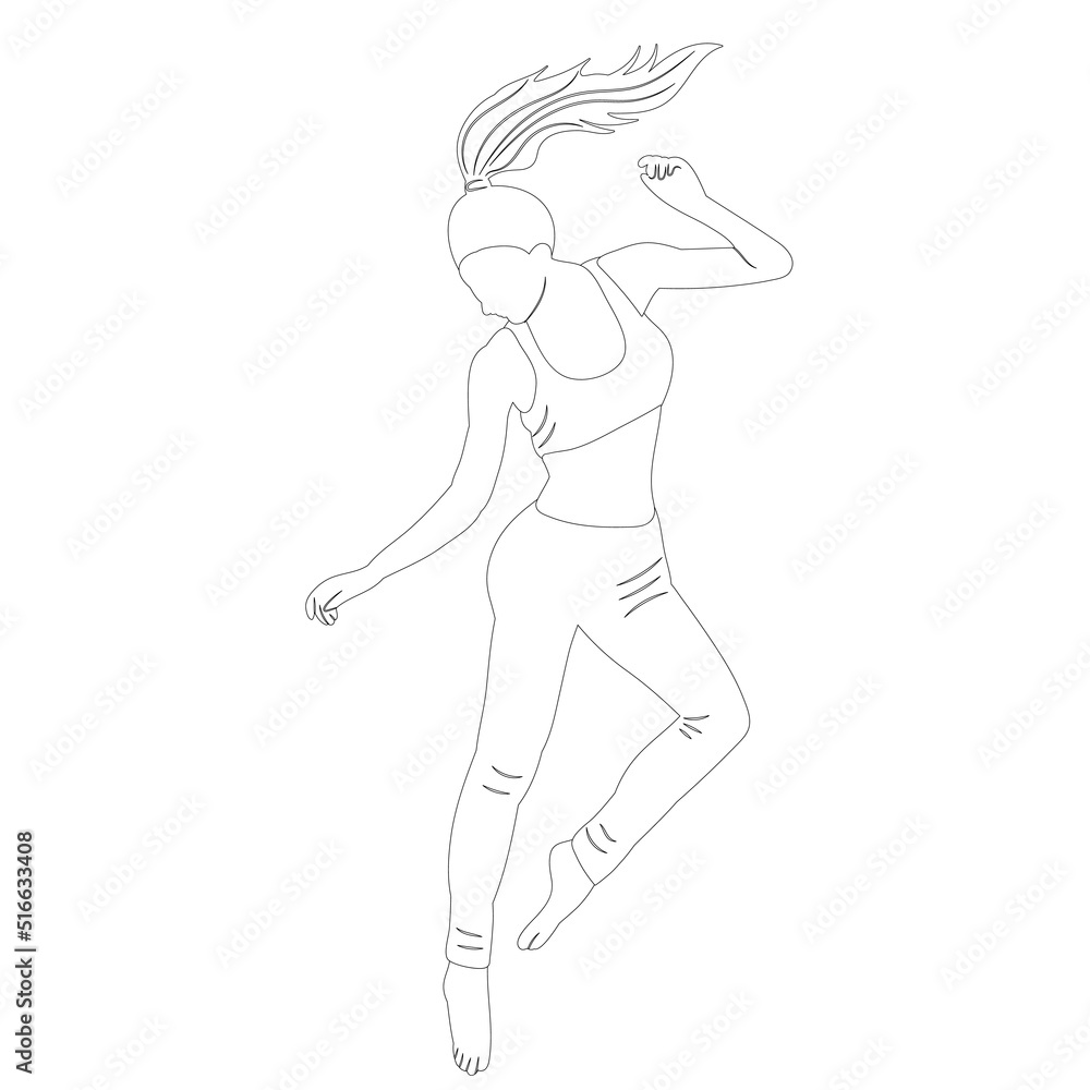 woman jumping sketch on white background isolated