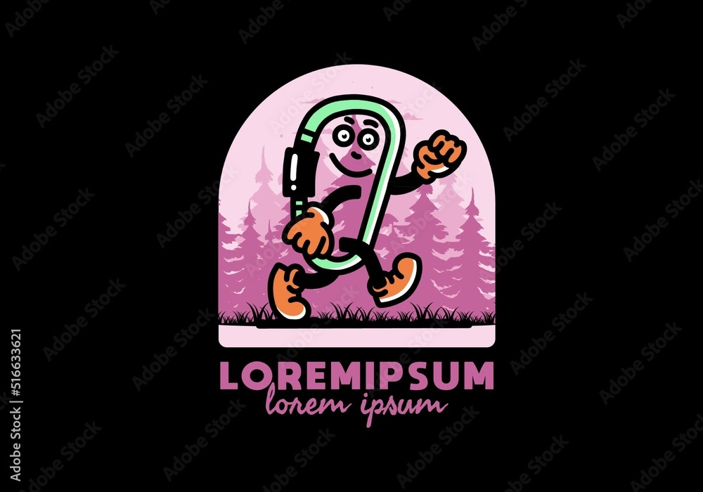 Walking funny carabiner illustration design Walking funny carabiner illustration design