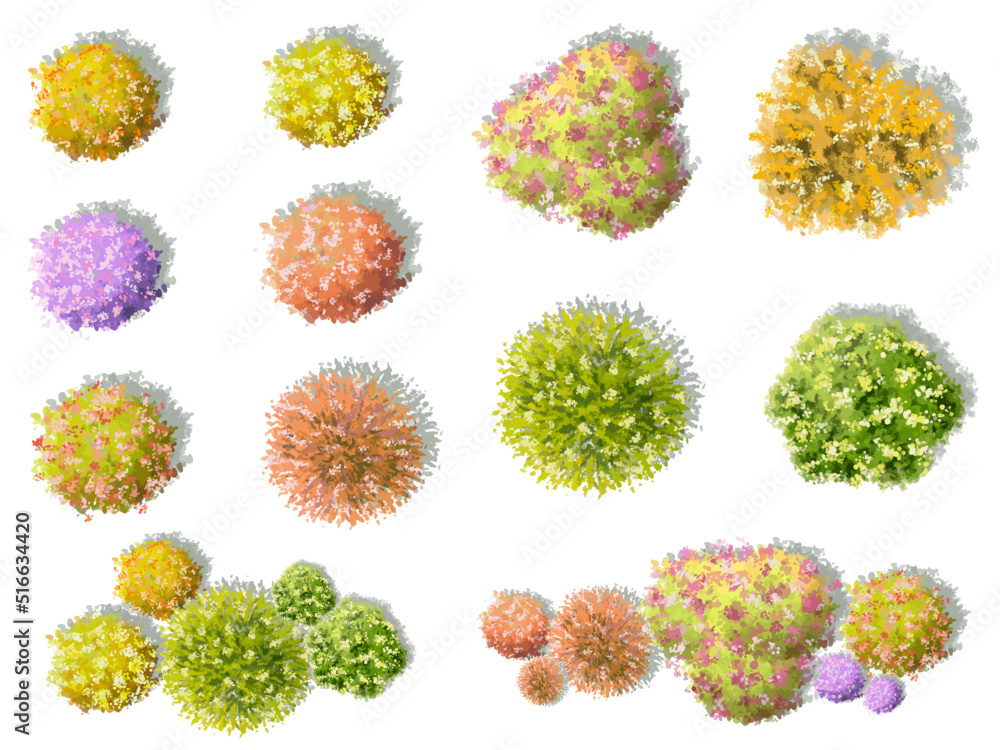 Vecteur Stock Vector watercolor of blooming tree top view isolated on