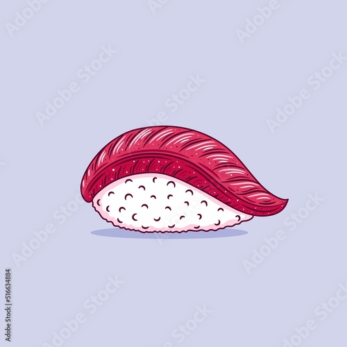 Hamachi sushi. Japanese traditional food icon. Isolated vector illustration.