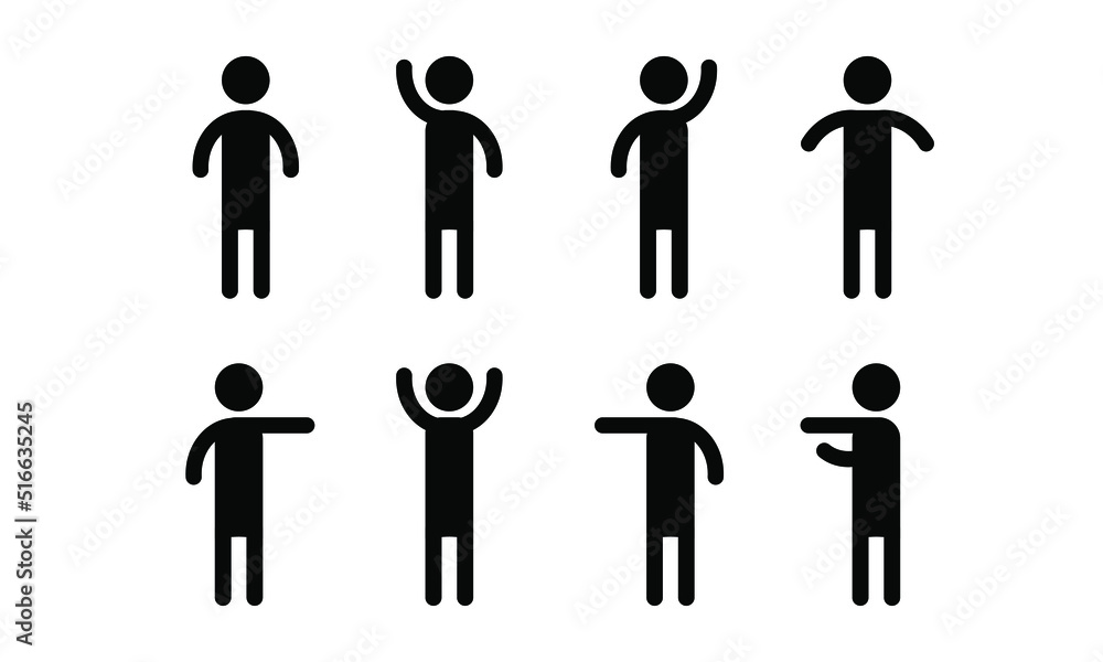 Vector stick shows various signs.Man standing set stick figure man. Vector illustration, pictograms of various human poses on white Vector stick shows various signs.Man standing set stick figure man. Vector illustration, pictograms of various human poses on white