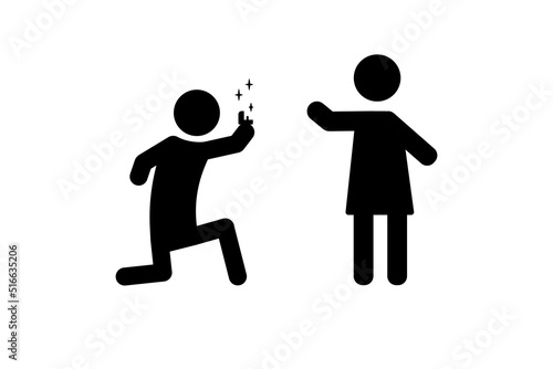 Vector image of a man proposing to a girl. The girl refuses the marriage proposal