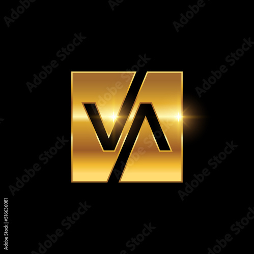 Golden VA Monogram Initial Logo Sign