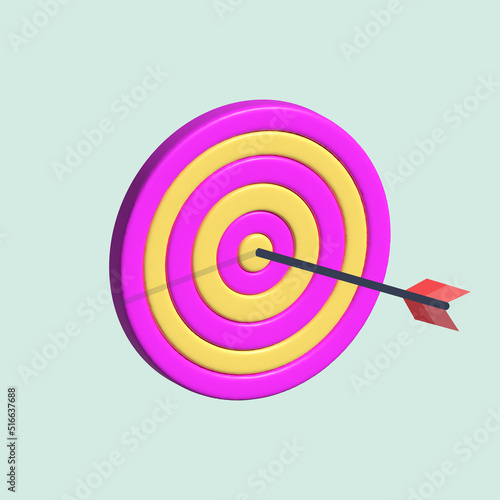 arrow board isolated 3d illustration. pink with yellow dart board 3d icon.