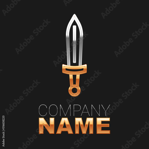 Line Medieval sword icon isolated on black background. Medieval weapon. Colorful outline concept. Vector
