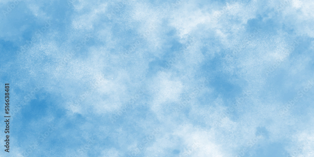 Bright and shinny cloudy sky blue watercolor background, Grunge style blue background with white clouds for any wallpaper and decoration and design.