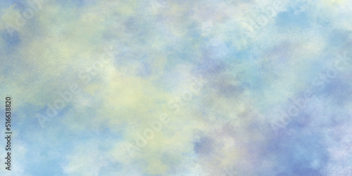 Bright and shinny cloudy sky blue watercolor background, Grunge style blue background with white clouds for any wallpaper and decoration and design.
