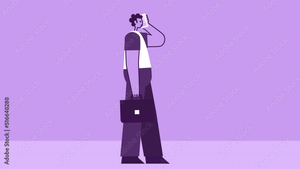Purple Style Man with Briefcase Flat Character Walk Cycle with Mobile Phone Call. Isolated Loop Animation with Alpha Channel Purple Style Man with Briefcase Flat Character Walk Cycle with Mobile Phone Call. Isolated Loop Animation with Alpha Channel