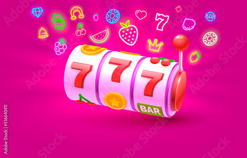 Casino slots winner, fortune of luck, 777 win banner. Vector