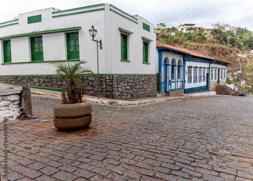 Diverse urban scenes. Colorful old houses on cobblestone streets in the historic town of Sabará. photo