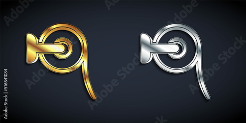 Gold and silver Toilet paper roll icon isolated on black background. Long shadow style. Vector